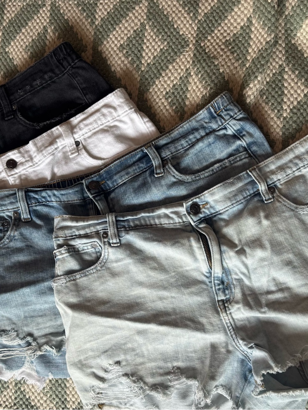 aerie Daydream Denim Shorts Bundle - Light Blue, Medium Blue, White, Black